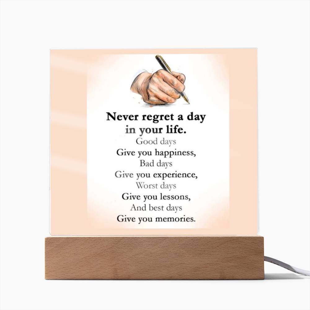 Never Regret Affirmation Acrylic Plaque, Custom Message