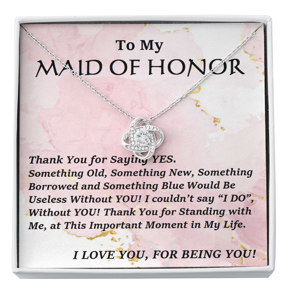 Love Knot Necklace, For Her, Maid Of Honor, Bridal Jewelry, Wedding. Thank You Gift, with Custom Message Card