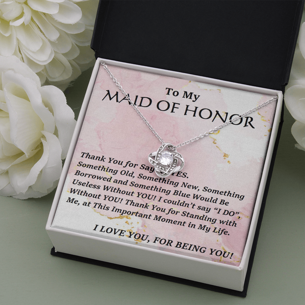 Love Knot Necklace, For Her, Maid Of Honor, Bridal Jewelry, Wedding. Thank You Gift, with Custom Message Card