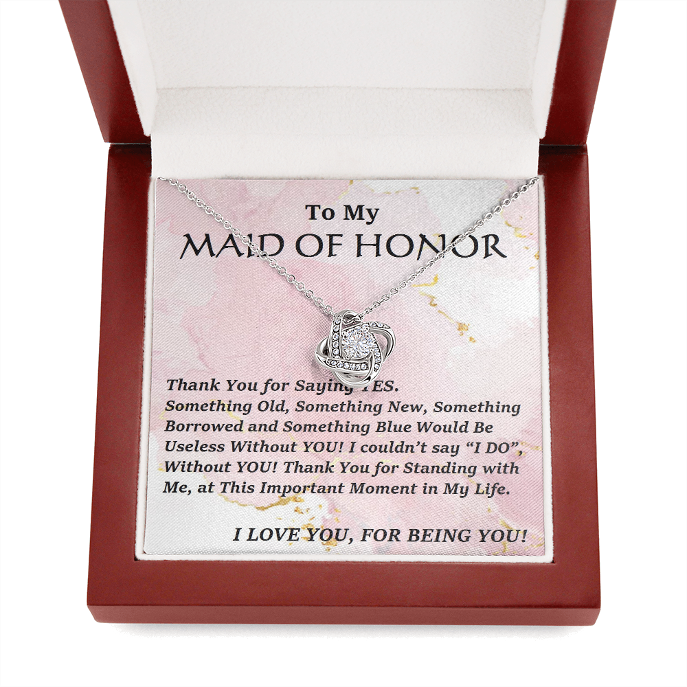 Love Knot Necklace, For Her, Maid Of Honor, Bridal Jewelry, Wedding. Thank You Gift, with Custom Message Card