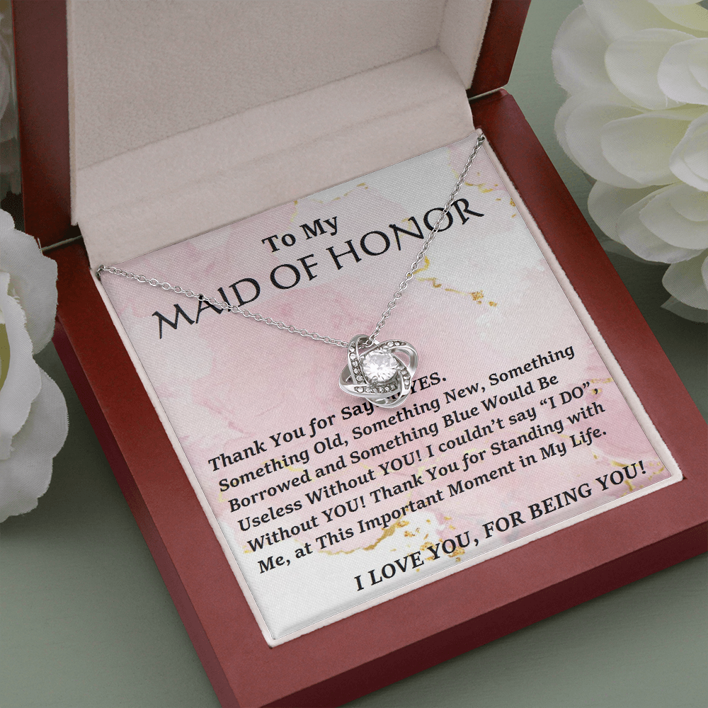 Love Knot Necklace, For Her, Maid Of Honor, Bridal Jewelry, Wedding. Thank You Gift, with Custom Message Card