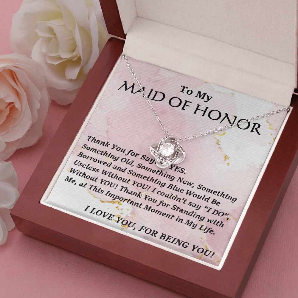 Love Knot Necklace, For Her, Maid Of Honor, Bridal Jewelry, Wedding. Thank You Gift, with Custom Message Card