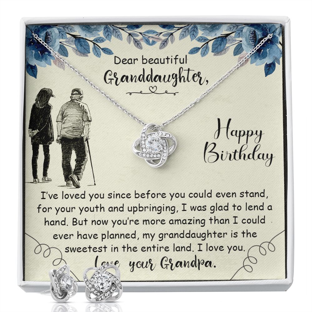 Love Knot Earring & Necklace Set, Granddaughter, Custom Message Card