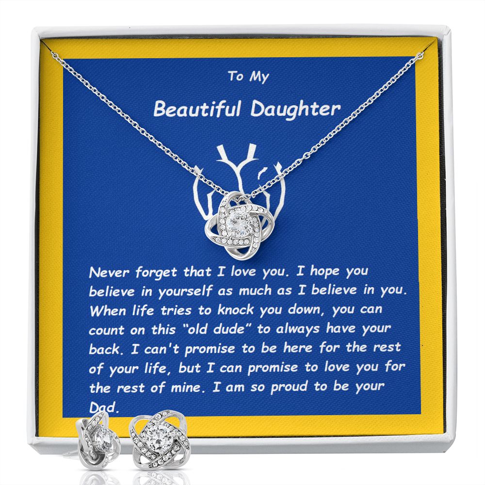 Love Knot Earring & Necklace Set, For Her, for Christmas, for Daughter, Birthday, Valentine's Day, Mother's Day, with Custom Message Card
