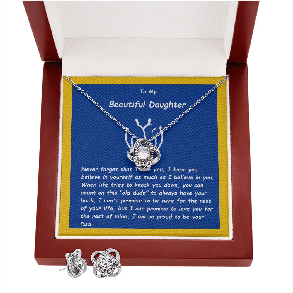 Love Knot Earring & Necklace Set, For Her, for Christmas, for Daughter, Birthday, Valentine's Day, Mother's Day, with Custom Message Card