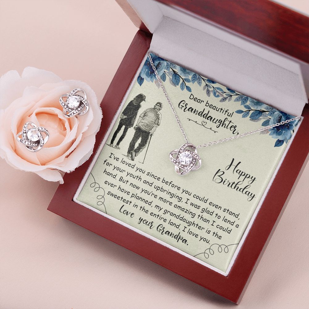 Love Knot Earring & Necklace Set, Granddaughter, Custom Message Card