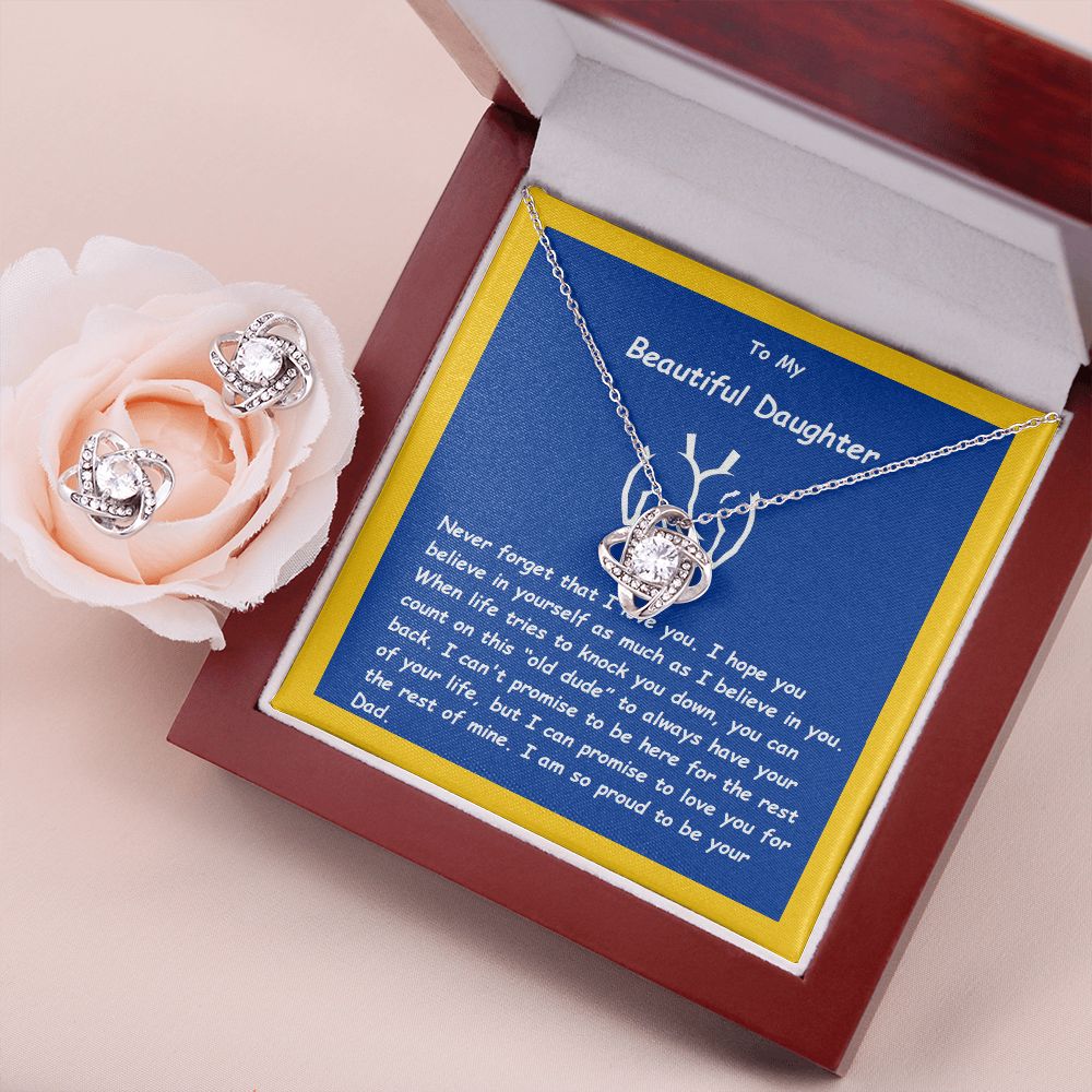 Love Knot Earring & Necklace Set, For Her, for Christmas, for Daughter, Birthday, Valentine's Day, Mother's Day, with Custom Message Card