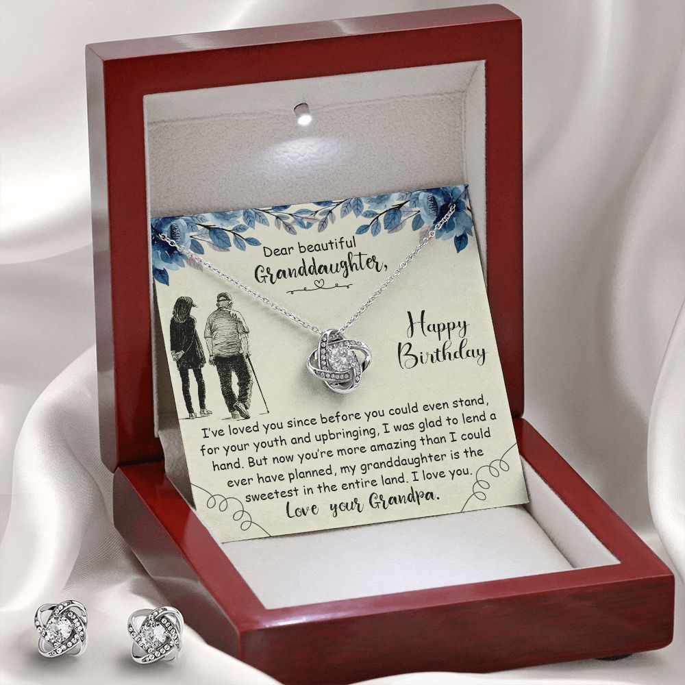 Love Knot Earring & Necklace Set, Granddaughter, Custom Message Card