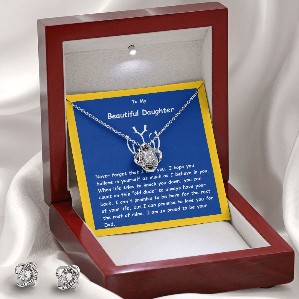 Love Knot Earring & Necklace Set, For Her, for Christmas, for Daughter, Birthday, Valentine's Day, Mother's Day, with Custom Message Card