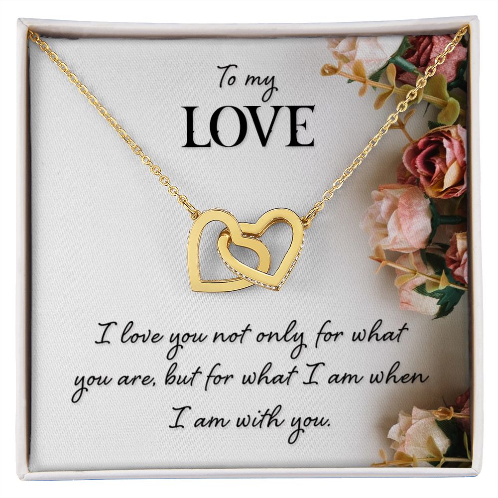 Interlocking Hearts Necklace, For Her, Custom Message Card