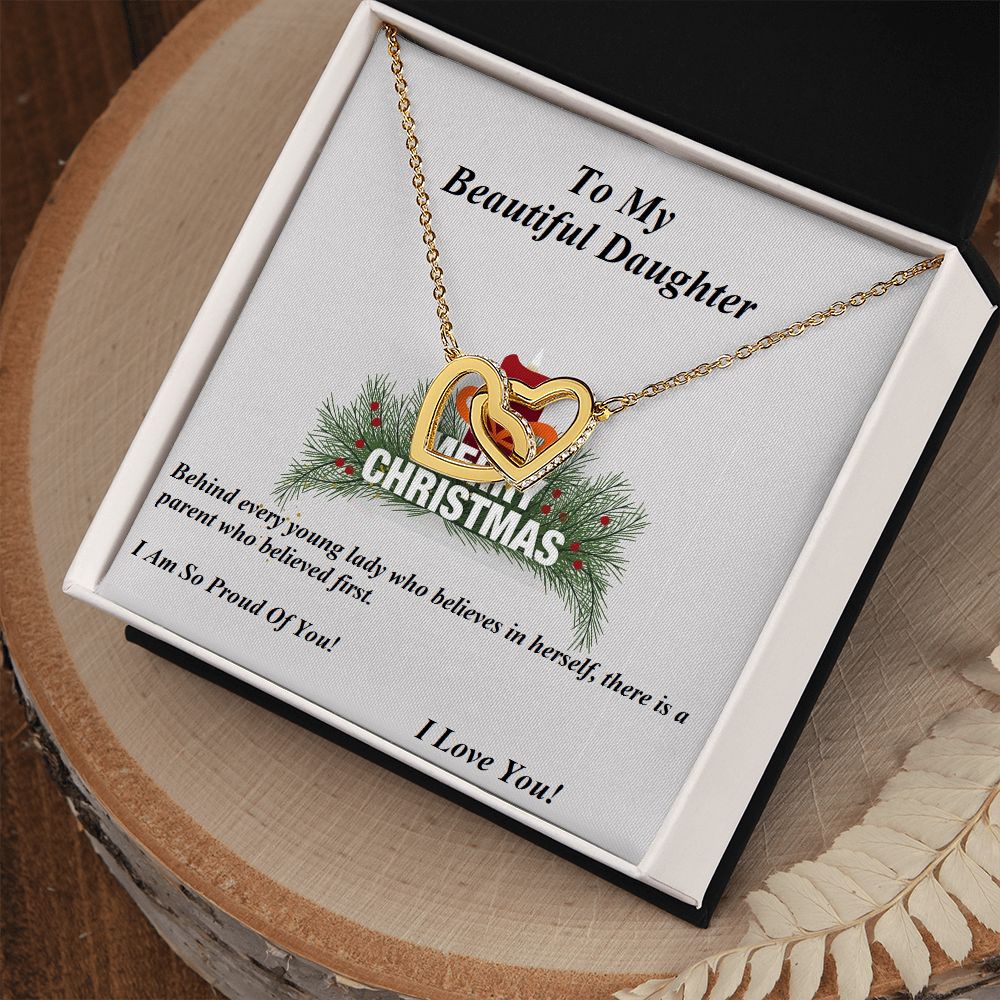 Interlocking Hearts Necklace, For Her, Daughter, for Christmas, with Custom Message Card