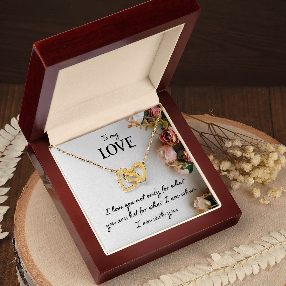 Interlocking Hearts Necklace, For Her, Custom Message Card