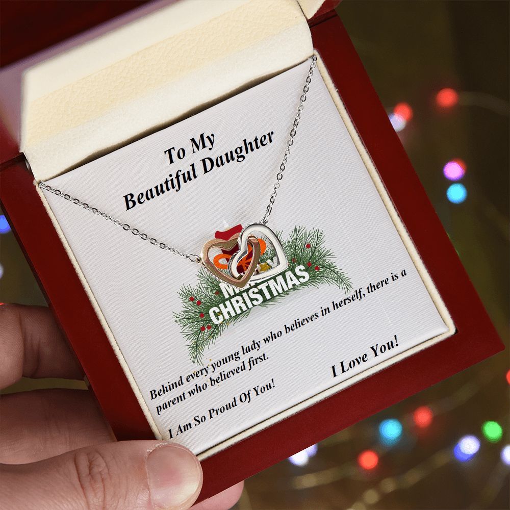 Interlocking Hearts Necklace, For Her, Daughter, for Christmas, with Custom Message Card