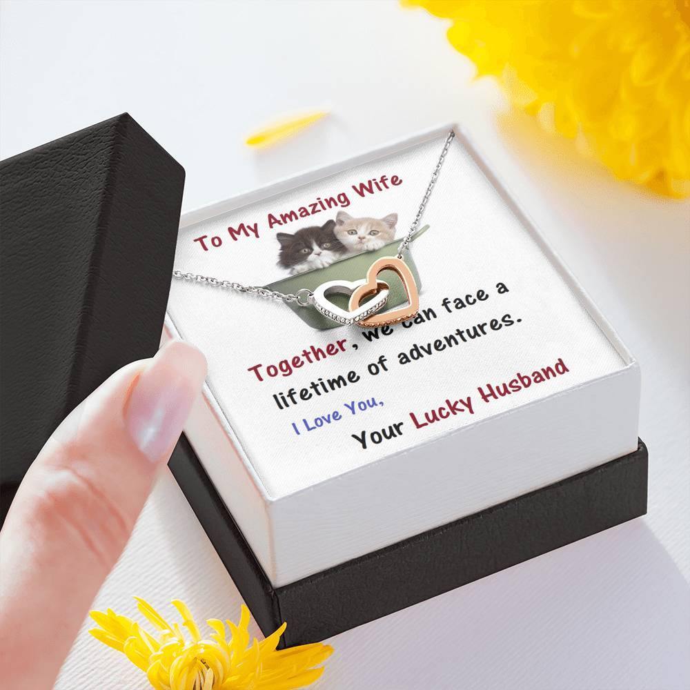 Wife Two Hearts, Wife From Husband - Birthday Gift | Anniversary Gift | Cat Lover Gift | Christmas Gift | Message Card Jewelry - Gifts 4 Your Season
