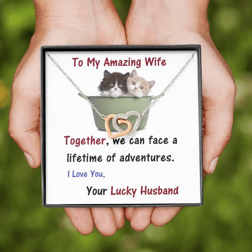 Wife Two Hearts, Wife From Husband - Birthday Gift | Anniversary Gift | Cat Lover Gift | Christmas Gift | Message Card Jewelry - Gifts 4 Your Season