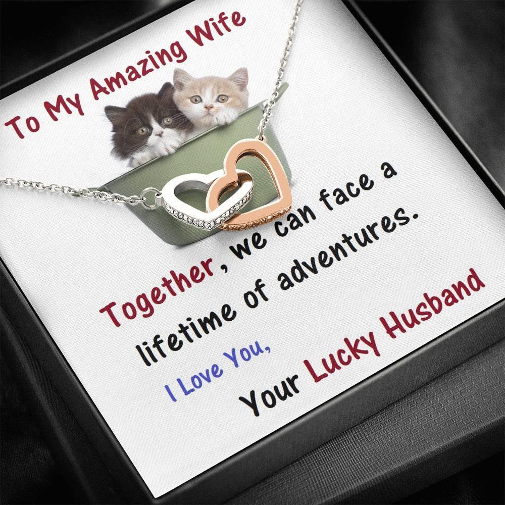 Wife Two Hearts, Wife From Husband - Birthday Gift | Anniversary Gift | Cat Lover Gift | Christmas Gift | Message Card Jewelry - Gifts 4 Your Season