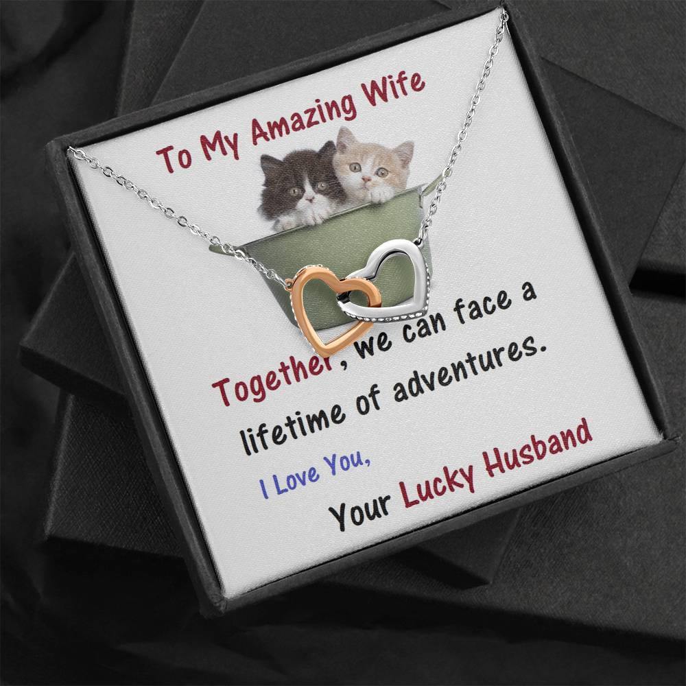 Wife Two Hearts, Wife From Husband - Birthday Gift | Anniversary Gift | Cat Lover Gift | Christmas Gift | Message Card Jewelry - Gifts 4 Your Season