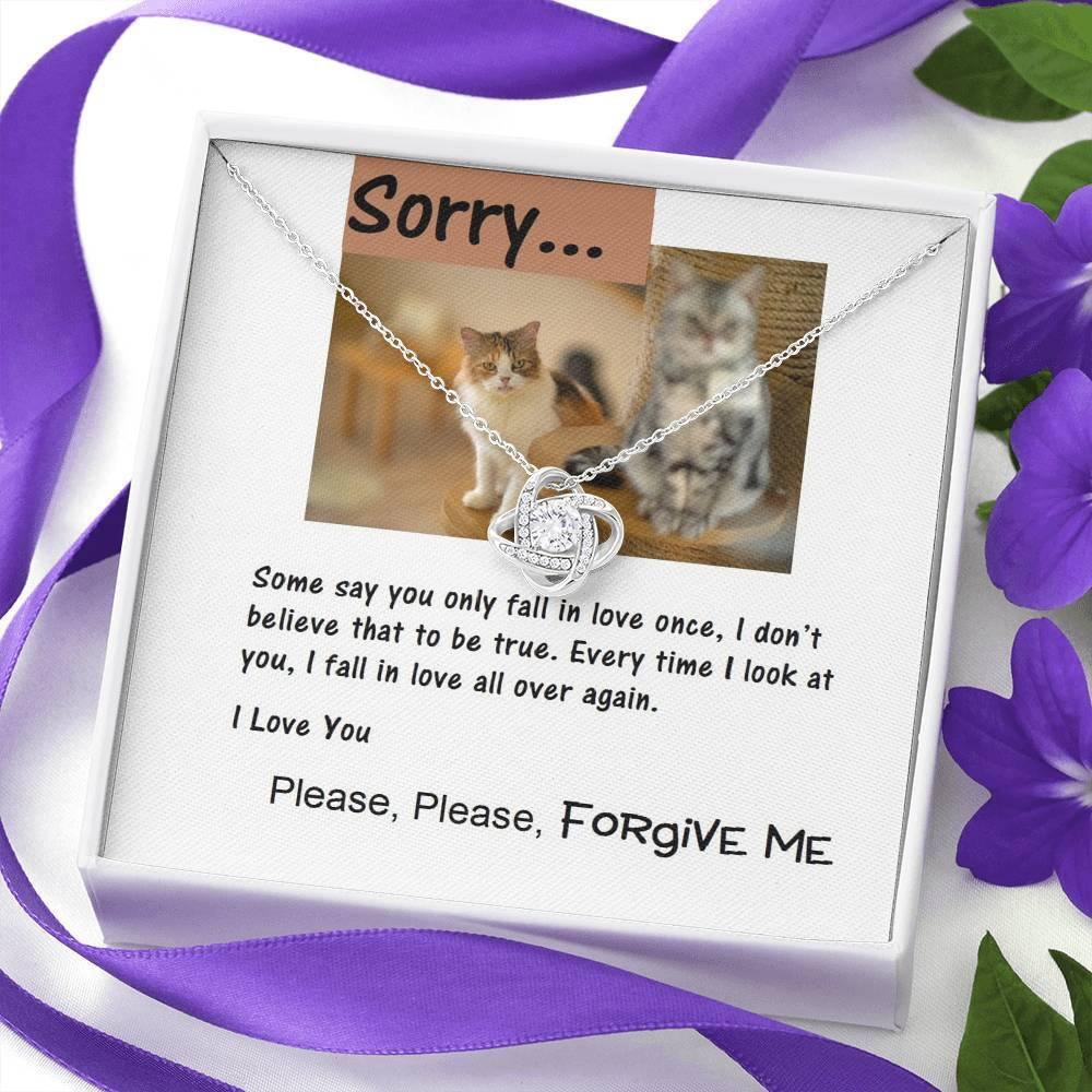 Sorry Love Knot Necklace, Apology Message Card Jewelry for Her, Cat Lover Gift, Christmas Gift, Gift Idea, Gift for Her - Gifts 4 Your Season