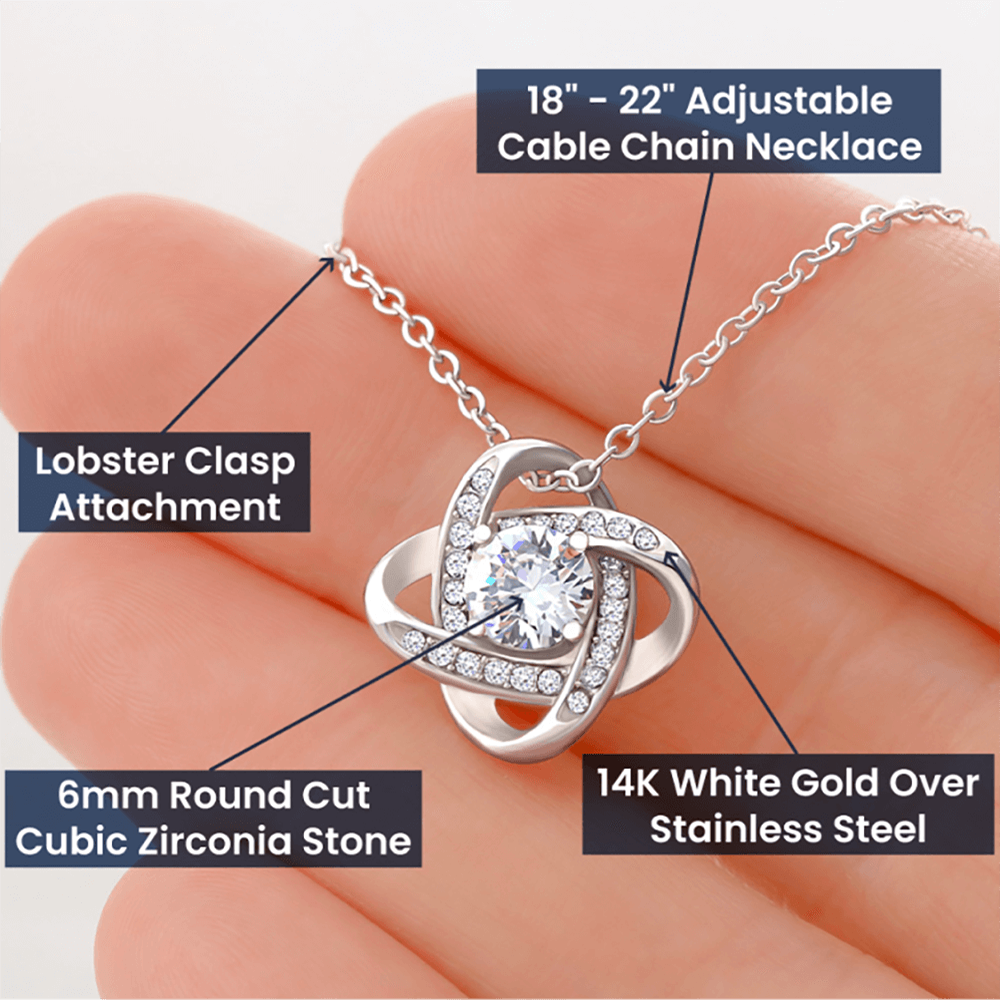 Love Knot Necklace, For Her, Custom Message Card