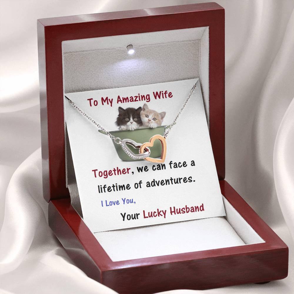 Wife Two Hearts, Wife From Husband - Birthday Gift | Anniversary Gift | Cat Lover Gift | Christmas Gift | Message Card Jewelry - Gifts 4 Your Season