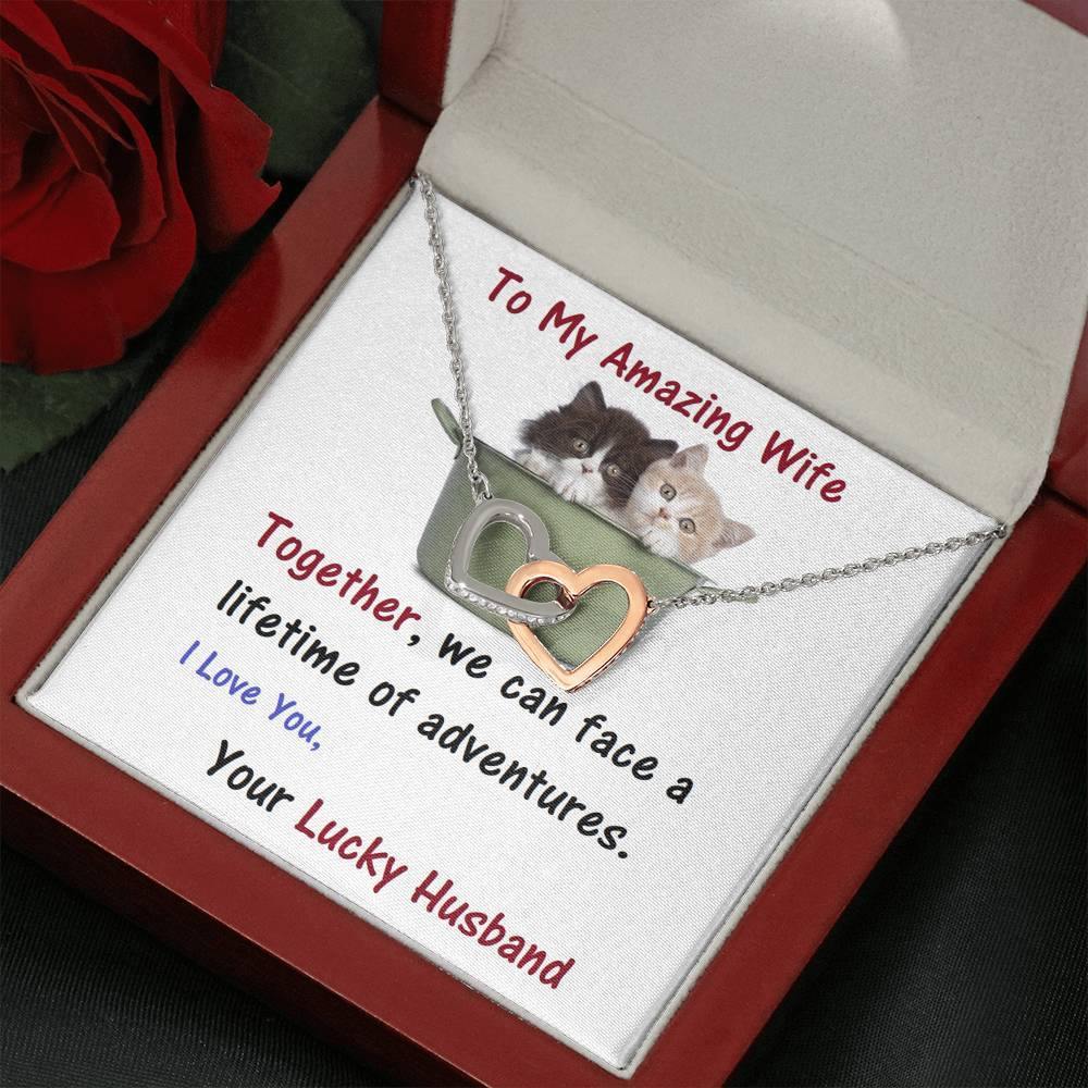Wife Two Hearts, Wife From Husband - Birthday Gift | Anniversary Gift | Cat Lover Gift | Christmas Gift | Message Card Jewelry - Gifts 4 Your Season