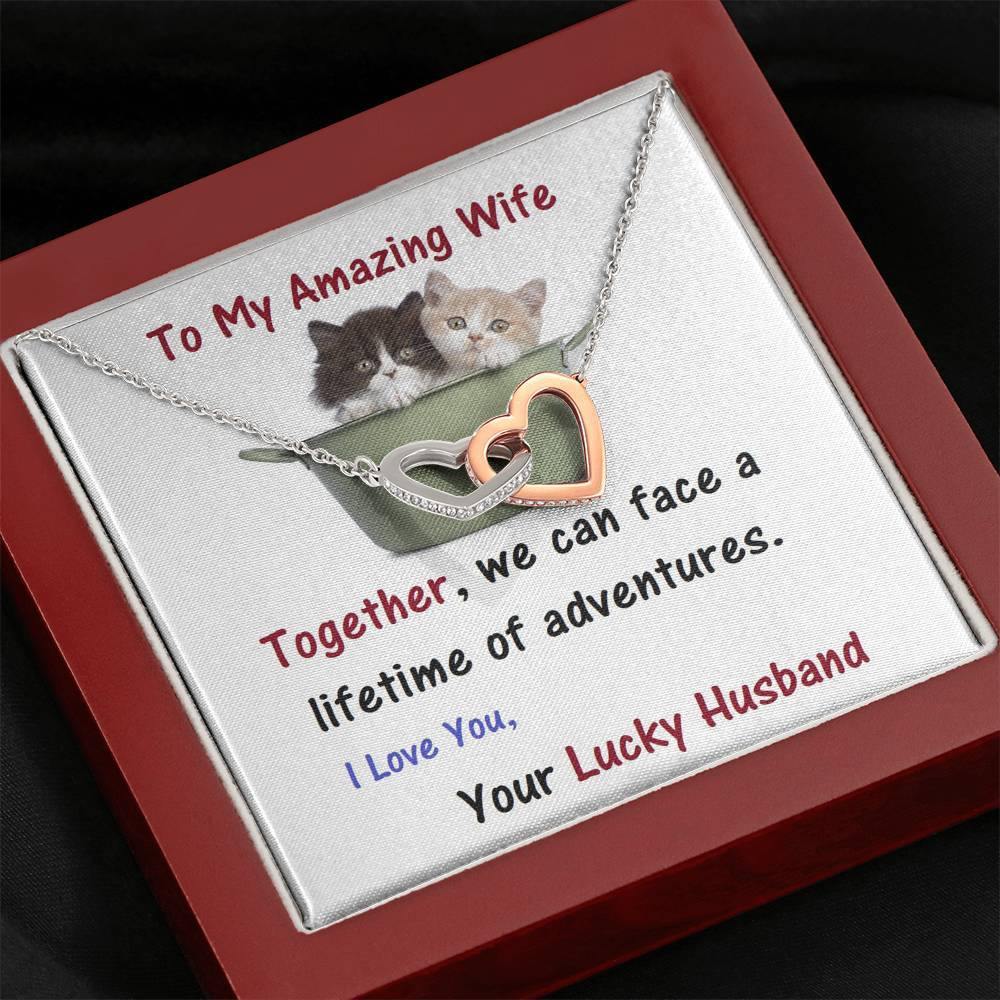 Wife Two Hearts, Wife From Husband - Birthday Gift | Anniversary Gift | Cat Lover Gift | Christmas Gift | Message Card Jewelry - Gifts 4 Your Season