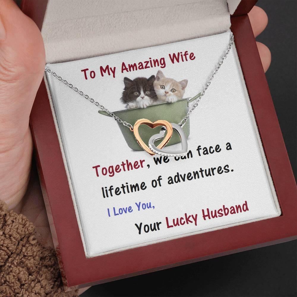 Wife Two Hearts, Wife From Husband - Birthday Gift | Anniversary Gift | Cat Lover Gift | Christmas Gift | Message Card Jewelry - Gifts 4 Your Season