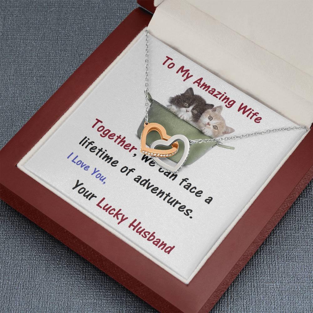 Wife Two Hearts, Wife From Husband - Birthday Gift | Anniversary Gift | Cat Lover Gift | Christmas Gift | Message Card Jewelry - Gifts 4 Your Season
