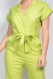Belted Button-down Linen Jumpsuit