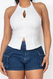 Halter ribbon open-back crop top
