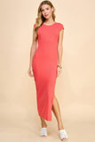 Crew Neck Cap Sleeve Rib W/ Lining Maxi Dress