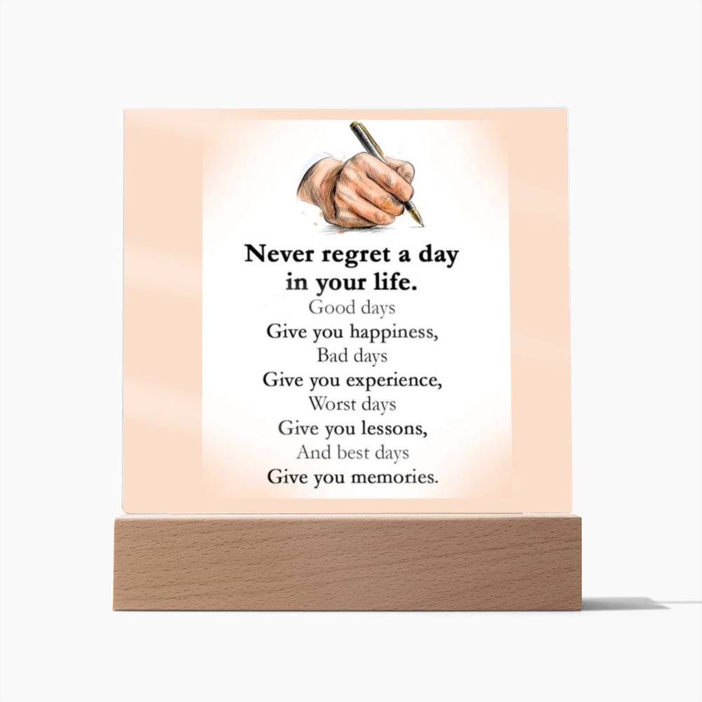 Never Regret Affirmation Acrylic Plaque, Custom Message