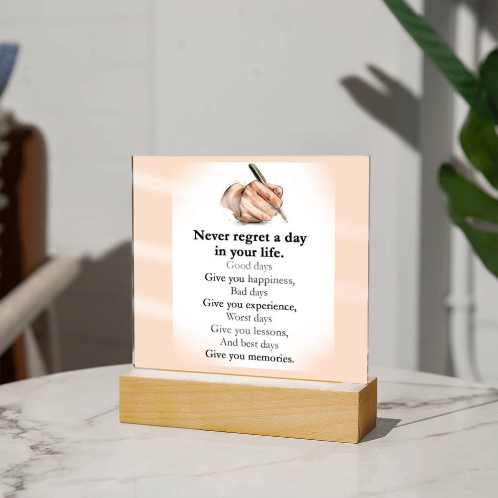 Never Regret Affirmation Acrylic Plaque, Custom Message