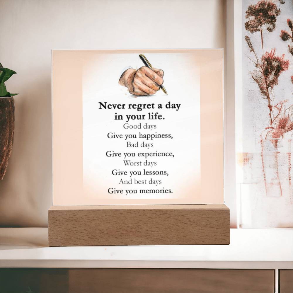 Never Regret Affirmation Acrylic Plaque, Custom Message