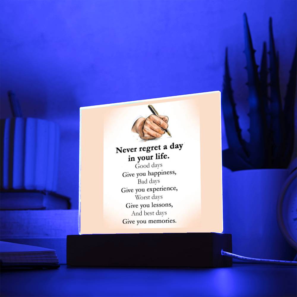 Never Regret Affirmation Acrylic Plaque, Custom Message