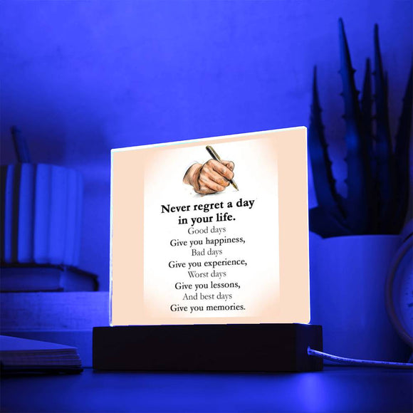 Never Regret Affirmation Acrylic Plaque, Custom Message