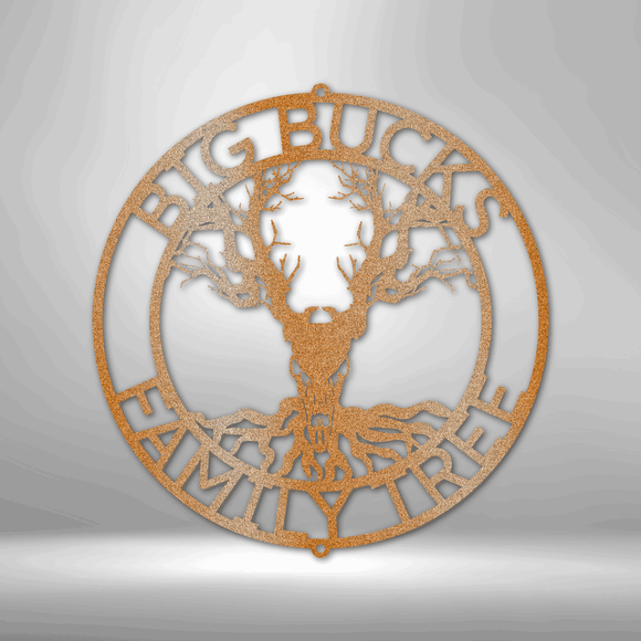 Deer Skull and Tree Monogram - Steel Sign