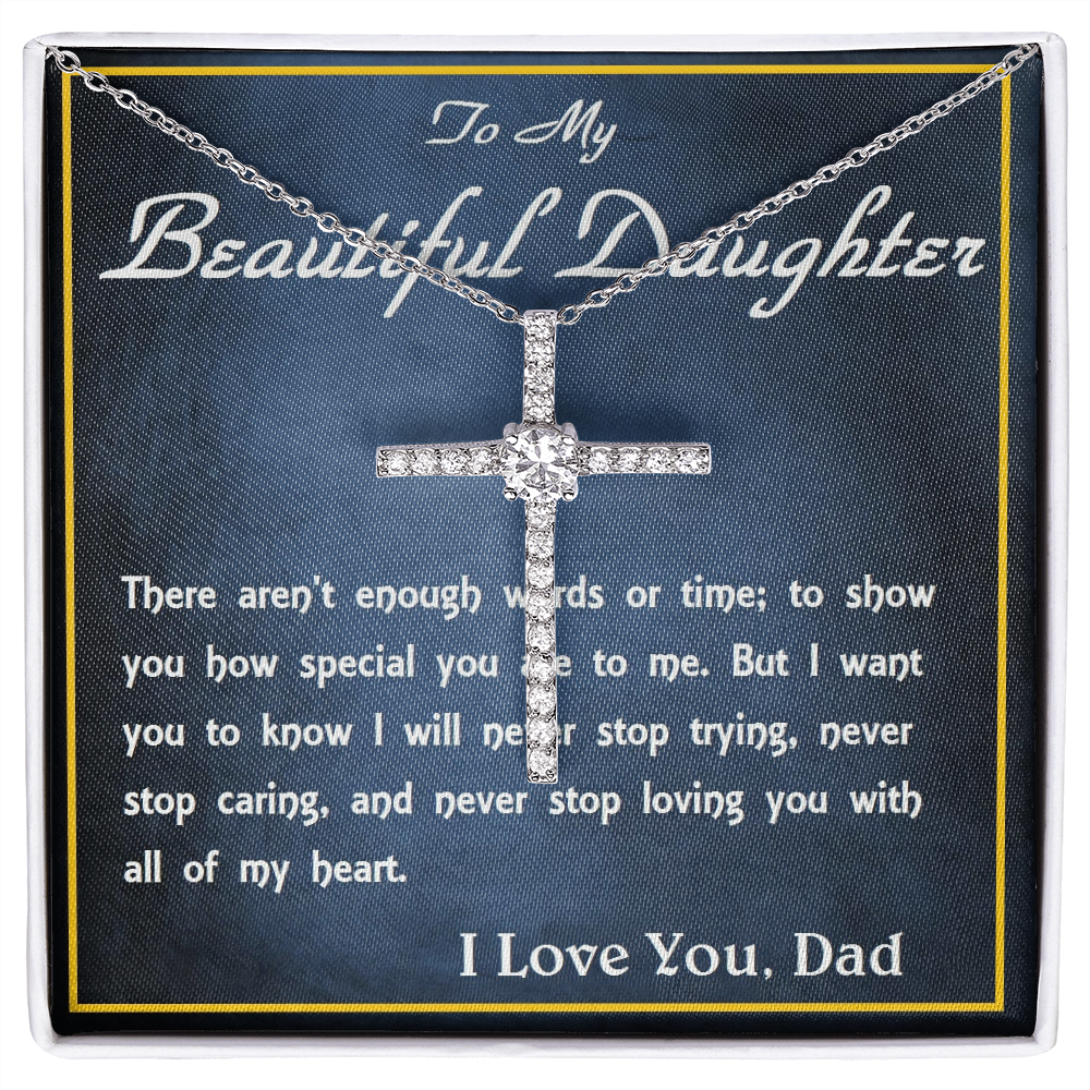 CZ Cross Necklace, From Dad, Daughter Necklace, for Christmas, Birthday, Custom Message Card