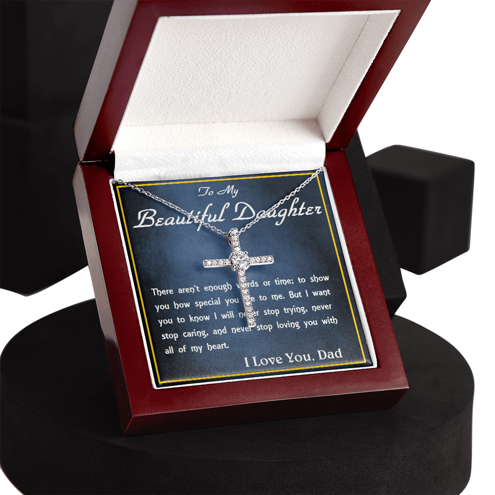 CZ Cross Necklace, From Dad, Daughter Necklace, for Christmas, Birthday, Custom Message Card