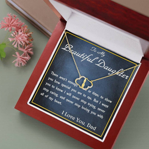 10K Solid Yellow Gold Hearts Necklace, From Dad, Daughter Necklace, Valentine's Day, for Christmas, Birthday, Custom Message Card