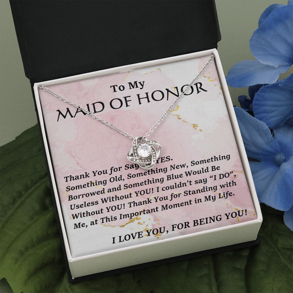 Love Knot Necklace, For Her, Maid Of Honor, Bridal Jewelry, Wedding. Thank You Gift, with Custom Message Card