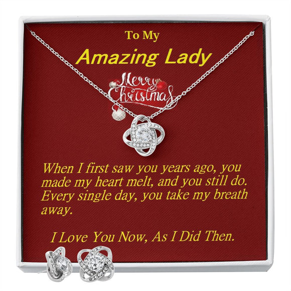 Love Knot Earring & Necklace Set, For Girlfriend, For Wife, For Christmas, Birthday, Valentine's Day, Anniversary, Custom Message Card