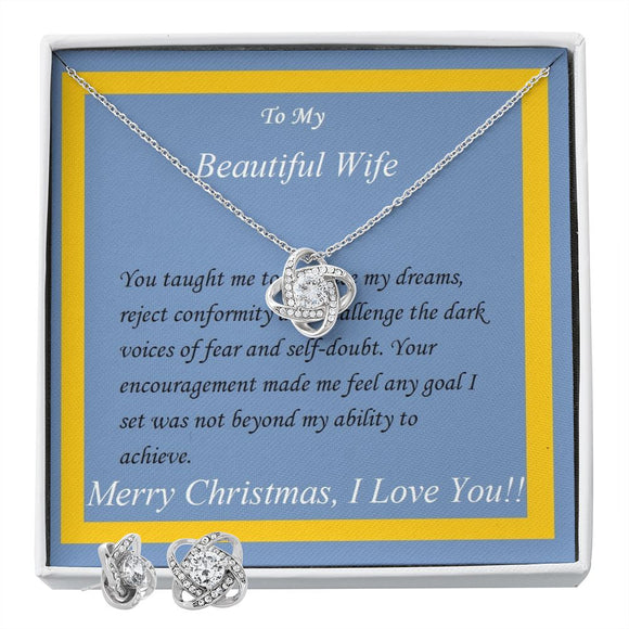 Love Knot Earring & Necklace Set,  For Girlfriend, For Wife, For Christmas, Birthday, Valentine's Day, Anniversary, Custom Message Card