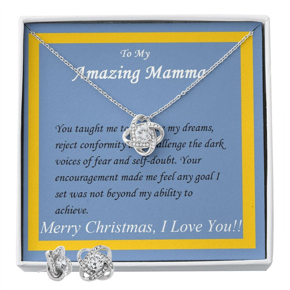 Love Knot Earring & Necklace Set, For Her, Mamma, Christmas, Valentine's Day, Mother, Wife, Girlfriend, Custom Message Card