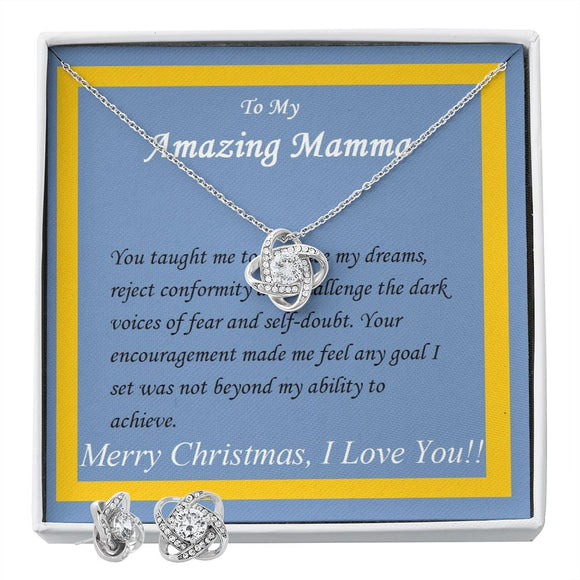 Love Knot Earring & Necklace Set, Custom Message Card