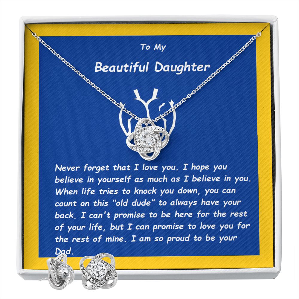 Love Knot Earring & Necklace Set, For Her, for Christmas, for Daughter, Birthday, Valentine's Day, Mother's Day, with Custom Message Card
