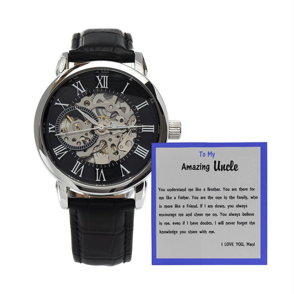 Men's Openwork Watch, For Him, Dad, Son, Uncle, Granddad, with Custom Message Card