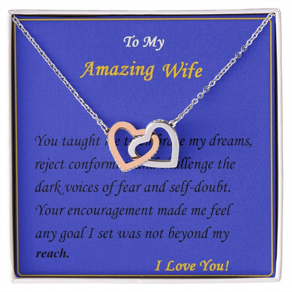 Interlocking Hearts Necklace, For Her, Custom Message Card