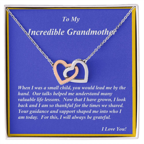 Interlocking Hearts Necklace, For Her, Grandmother, For Grandmama, Mother, Christmas, Birthday, with Message Card