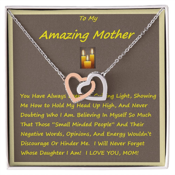 Interlocking Hearts Necklace,  For Her, Mother, Christmas, Birthday, Mom on Mother's Day, with Message Card